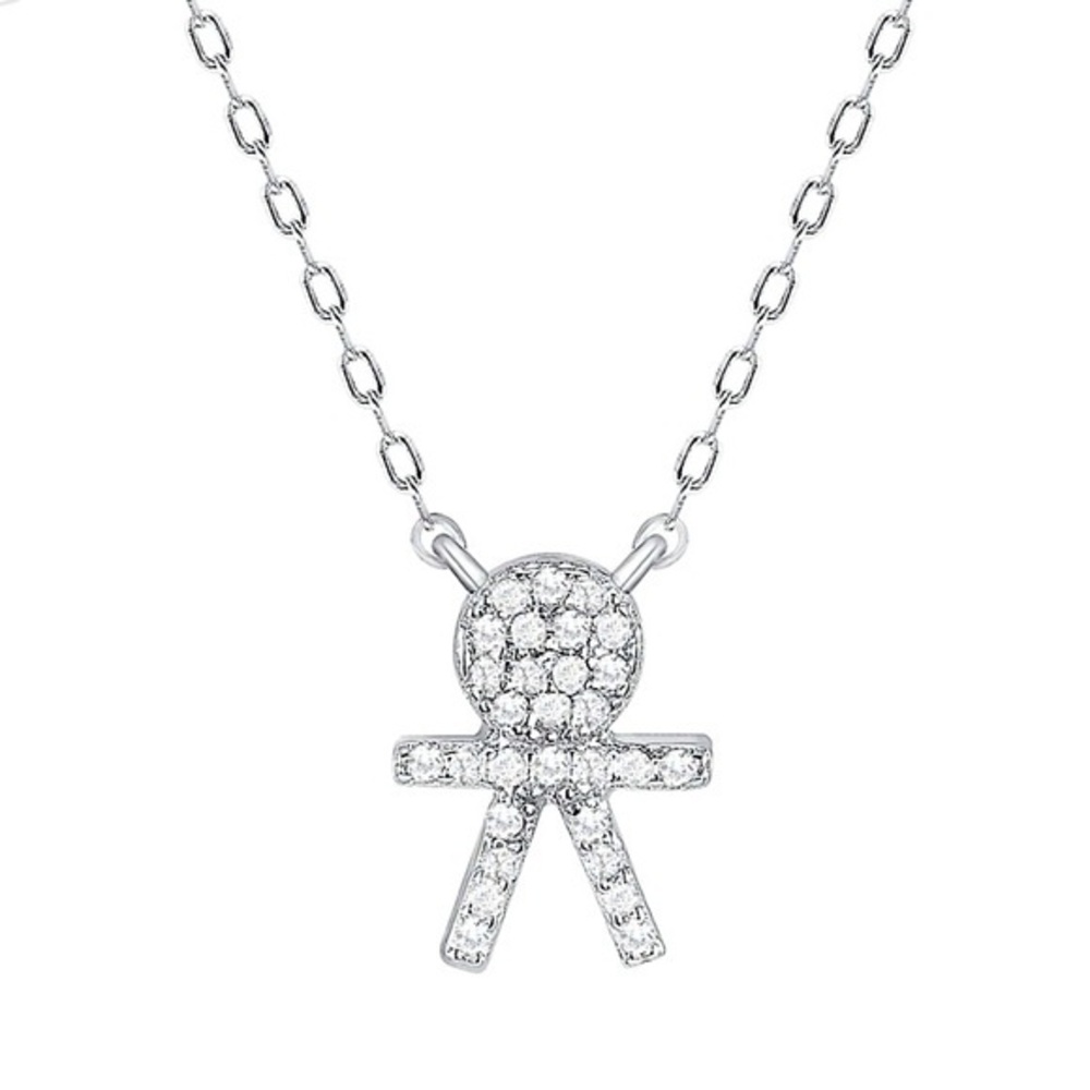 Silver 925 Rhodium Plated Cubic Zirconia Boy Pendant